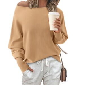 NWT BTFBM Off The Shoulder V Neck Long Sleeve Sz S Women Tan